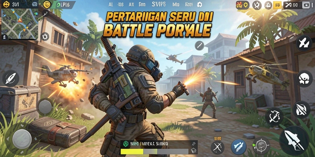 Screenshot menunjukkan aksi seru dalam gameplay Battle Royale.
